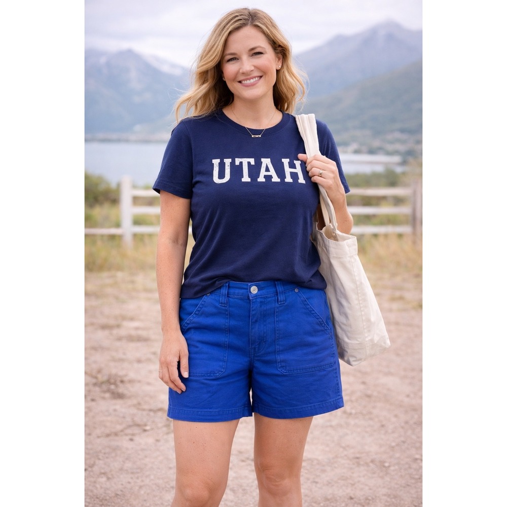 Hudson Utility Shorts Womens 26 Cobalt Blue High Rise Cotton Twill Cargo Pockets